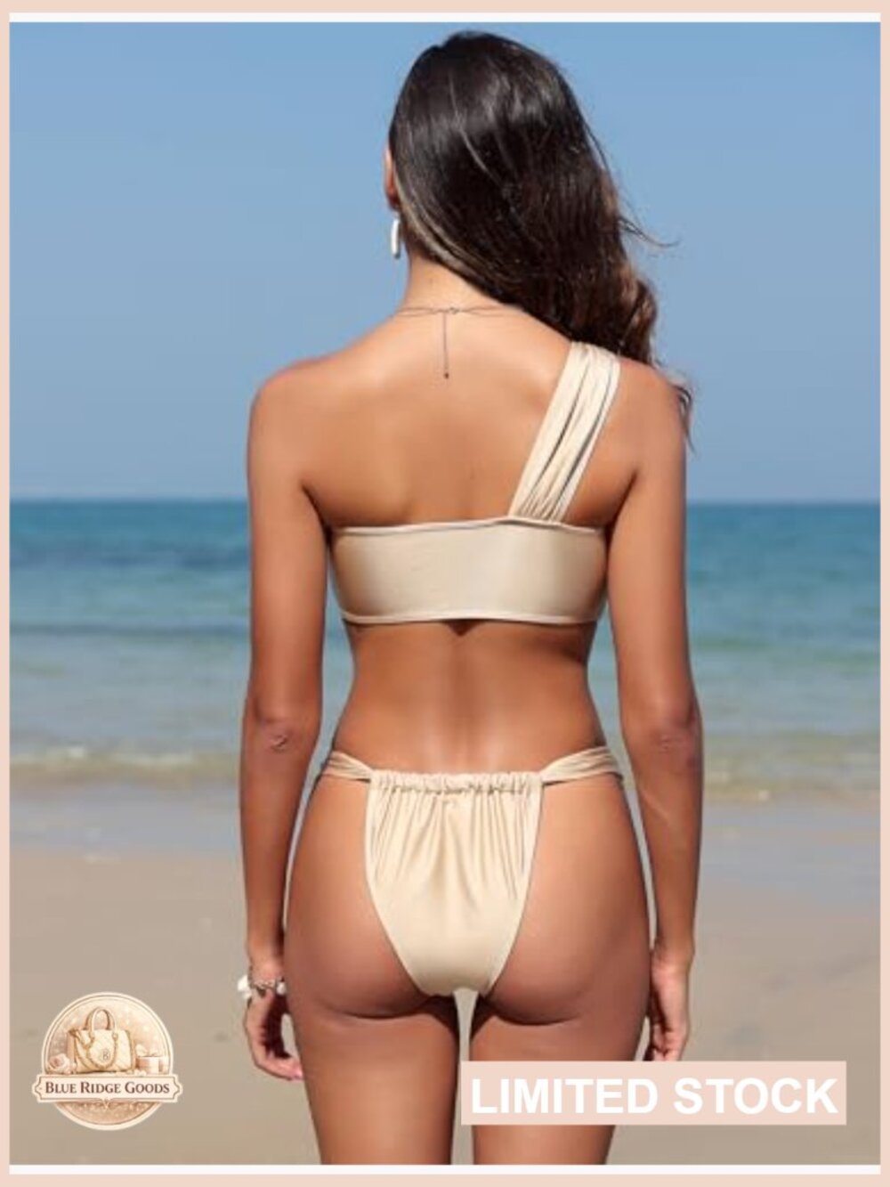 One Shoulder Bikini Twist Front Ruched High Cut Bandeau Set Two Piece Swimsuit - Picture 2 of 7